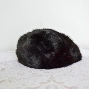 Vintage 1960s Black Fur Pillbox Hat | Elegant Winter Cap (21" Circumference)